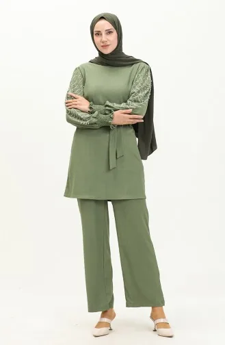 Ensemble Pantalon Tunique avec Perles 71130-01 Khaki 71130-01