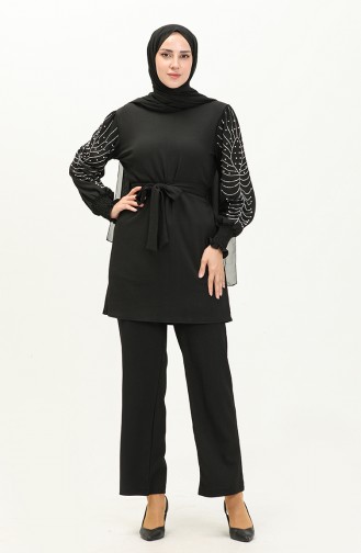 Ensemble Pantalon Tunique avec Perles 71130-04 Noir 71130-04