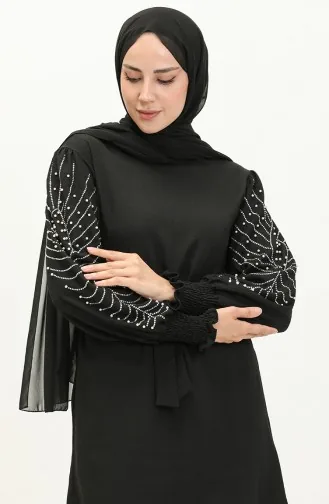طقم تونيك وبنطال مُزين باللؤلؤ 71130-04 لون أسود 71130-04
