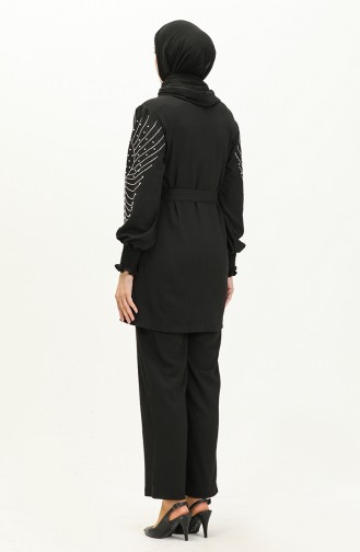 Ensemble Pantalon Tunique avec Perles 71130-04 Noir 71130-04