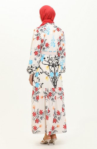 Robe à Ceinture et à Motifs 1028-01 Écru 1028-01