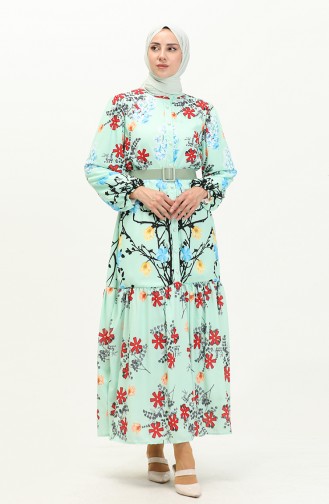Gemustertes Kleid mit Gürtel 1028-03 Mintgrün 1028-03