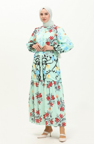 Gemustertes Kleid mit Gürtel 1028-03 Mintgrün 1028-03