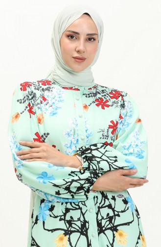 Gemustertes Kleid mit Gürtel 1028-03 Mintgrün 1028-03