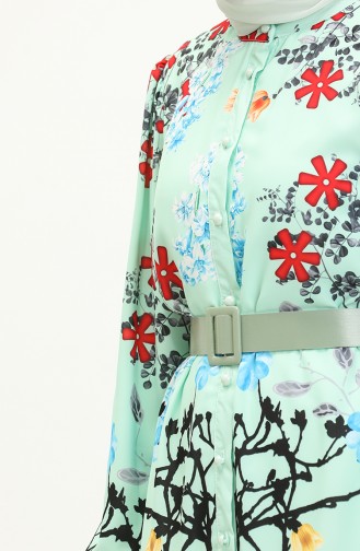 Gemustertes Kleid mit Gürtel 1028-03 Mintgrün 1028-03
