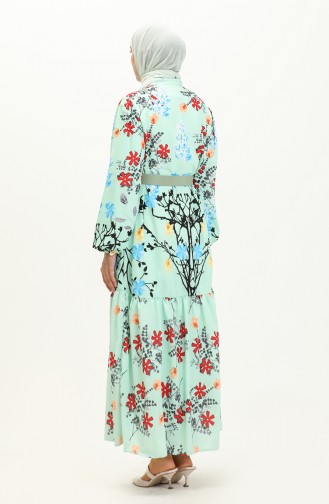 Gemustertes Kleid mit Gürtel 1028-03 Mintgrün 1028-03