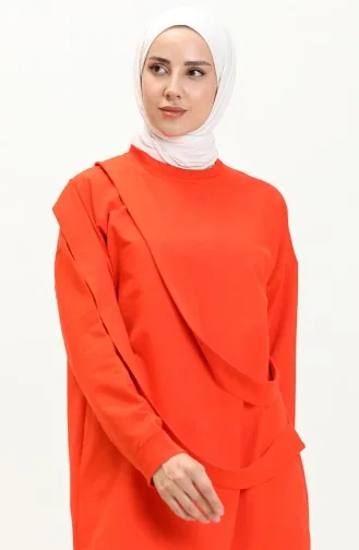 طقم رياضي ياقة دائرية 70091-04 برتقالي 70091-04