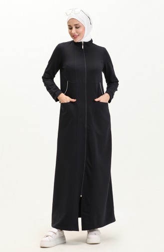 Zippered Sports Abaya 9283-01 Navy Blue 9283-01