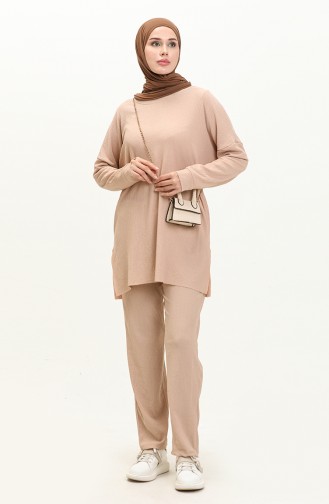 Crepe Fabric Two Piece Suit 1002-08 Beige 1002-08