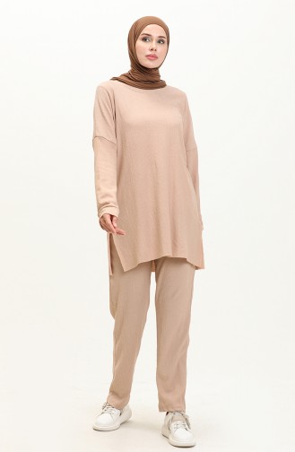 Crepe Fabric Two Piece Suit 1002-08 Beige 1002-08