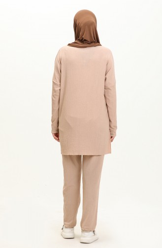 Crepe Fabric Two Piece Suit 1002-08 Beige 1002-08
