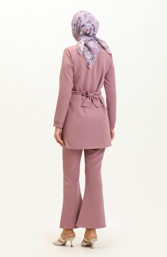 Chain Belted Two Piece Suit 70007-03 Dark Lilac 70007-03