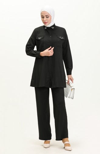 Crepe Pearl Two Piece Suit 71121-03 Black 71121-03