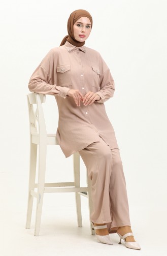 Tunika Hose Doppelset mit Perlen 71121-04 Beige 71121-04