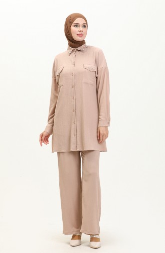 Tunika Hose Doppelset mit Perlen 71121-04 Beige 71121-04