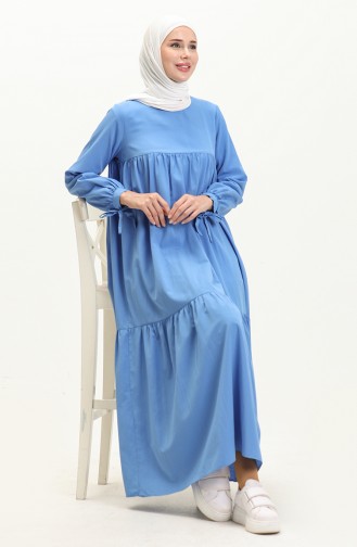 Sleeve Lace Detailed Dress 70043-01 Saxe 70043-01