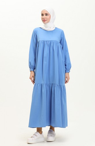 Sleeve Lace Detailed Dress 70043-01 Saxe 70043-01