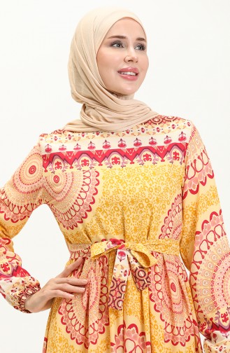 Desenli Elbise 0061-01 Sarı