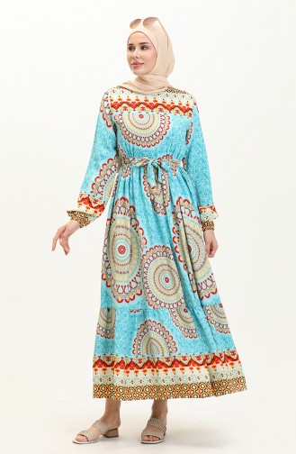 Gemustertes Kleid 0061-02 Blau 0061-02