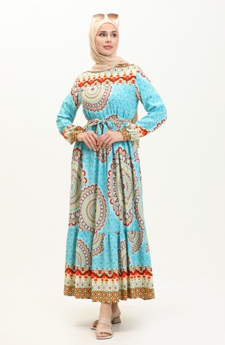 Gemustertes Kleid 0061-02 Blau 0061-02