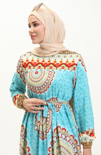 Gemustertes Kleid 0061-02 Blau 0061-02
