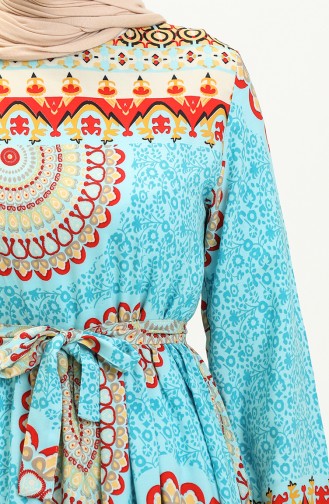 Gemustertes Kleid 0061-02 Blau 0061-02