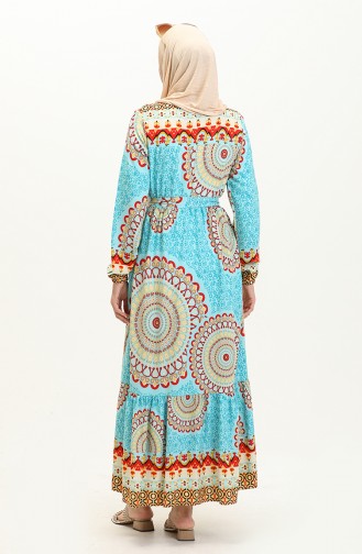 Gemustertes Kleid 0061-02 Blau 0061-02