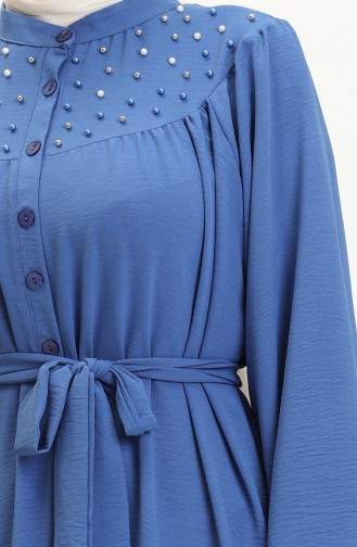 Perlenbesetztes Kleid mit Gürtel 1022-05 Indigo 1022-05