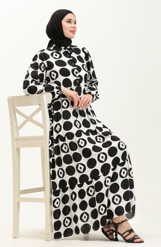 Robe en Viscose à Manches élastiques 24Y8974A-02 Noir Blanc 24Y8974A-02