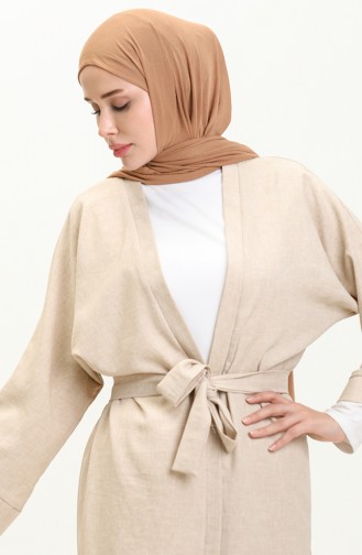 Kimono-Set mit Gürtel 24Y9016-06 Dunkelbeige 24Y9016-06