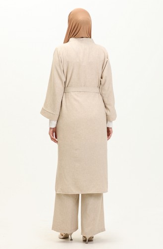 Kimono-Set mit Gürtel 24Y9016-06 Dunkelbeige 24Y9016-06