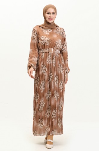 Pleated Chiffon Dress 0884 0884-07 Milk Coffee   0884-07