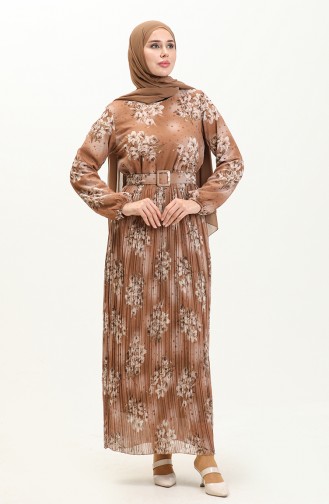 Pleated Chiffon Dress 0884 0884-07 Milk Coffee   0884-07