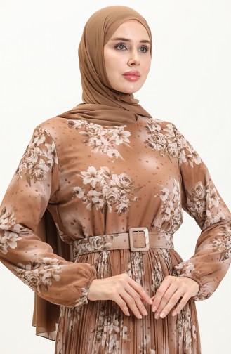 Pleated Chiffon Dress 0884 0884-07 Milk Coffee   0884-07