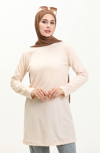 Düz Spor Tunik 6016-03 Krem