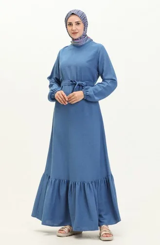 Plus Size Kleid Langarm Damen Hijab Kleid Plissee 8690 Indigo 8690.İndigo
