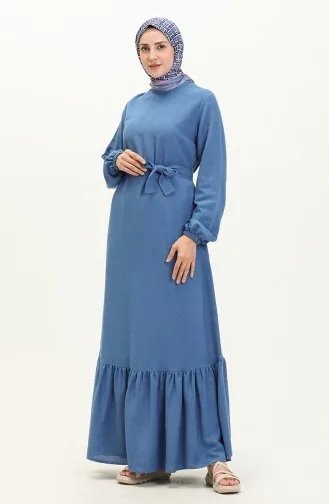 Plus Size Kleid Langarm Damen Hijab Kleid Plissee 8690 Indigo 8690.İndigo