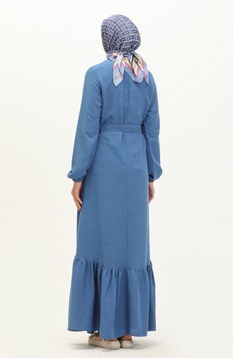 Plus Size Jurk Lange Mouw Dames Hijab Jurk Geplooid 8690 Indigo 8690.İndigo