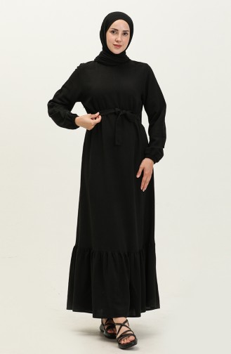 Plus Size Dress Long Sleeve Women`s Hijab Dress Pleated 8690 Black 8690.siyah