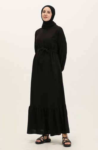 Plus Size Dress Long Sleeve Women`s Hijab Dress Pleated 8690 Black 8690.siyah