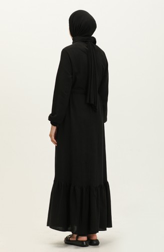 Plus Size Dress Long Sleeve Women`s Hijab Dress Pleated 8690 Black 8690.siyah