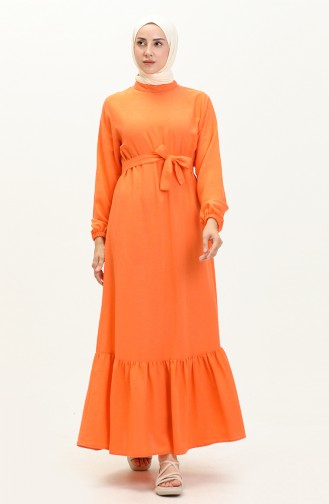 Plus Size Kleid Langarm Damen Hijab Kleid Plissee 8690 Orange 8690.TURUNCU