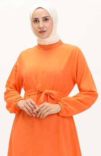 Plus Size Kleid Langarm Damen Hijab Kleid Plissee 8690 Orange 8690.TURUNCU