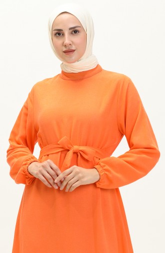 Plus Size Jurk Lange Mouw Dames Hijab Jurk Geplooid 8690 Oranje 8690.TURUNCU