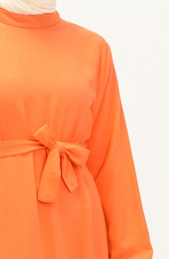 Robe Grande Taille à Manches Longues Pour Femme Robe Hijab Plissée 8690 Orange 8690.TURUNCU