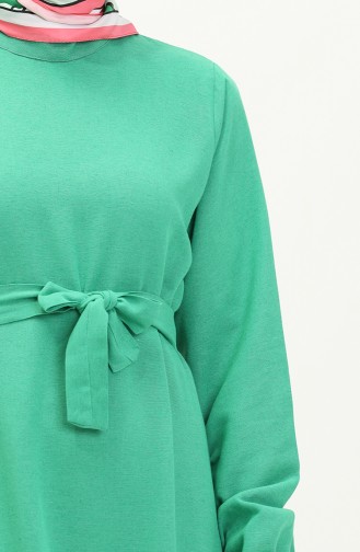 Plus Size Dress Long Sleeve Women`s Hijab Dress Pleated 8690 Green 8690.Yeşil