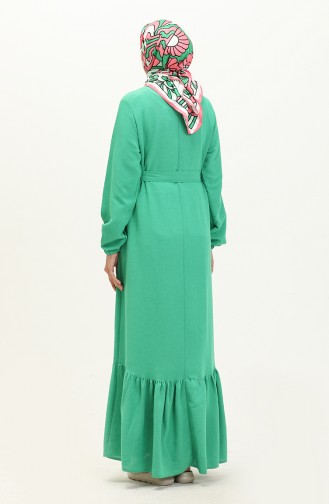 Plus Size Jurk Lange Mouw Dames Hijab Jurk Geplooid 8690 Groen 8690.Yeşil