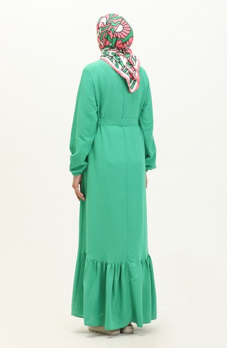 Robe Grande Taille à Manches Longues Pour Femme Robe Hijab Plissée 8690 Vert 8690.Yeşil