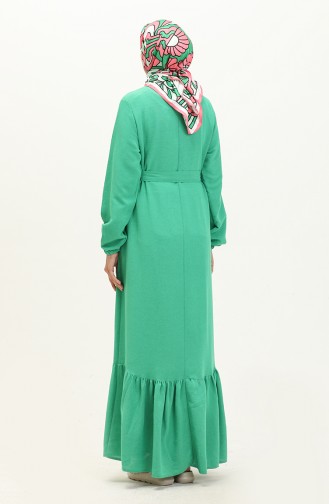 Plus Size Dress Long Sleeve Women`s Hijab Dress Pleated 8690 Green 8690.Yeşil