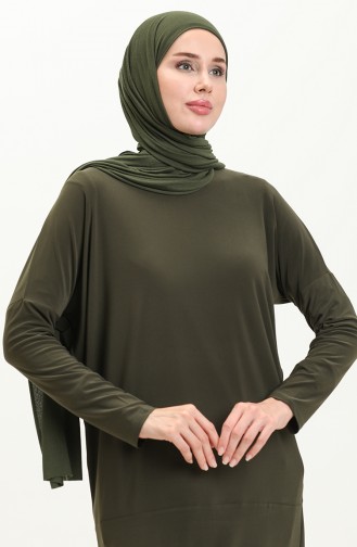 Kadin Buyuk Beden Tesettur Giyim Asimetrik Kesim Tunik 8654 Haki